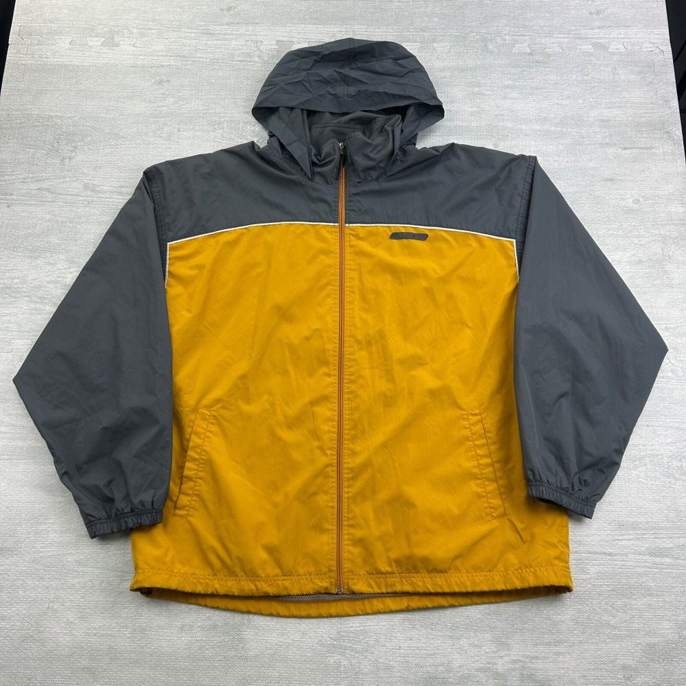 Vintage 90s‎ Reebok Jacket Size XL Yellow Gray Full Zip Hooded Windbreaker